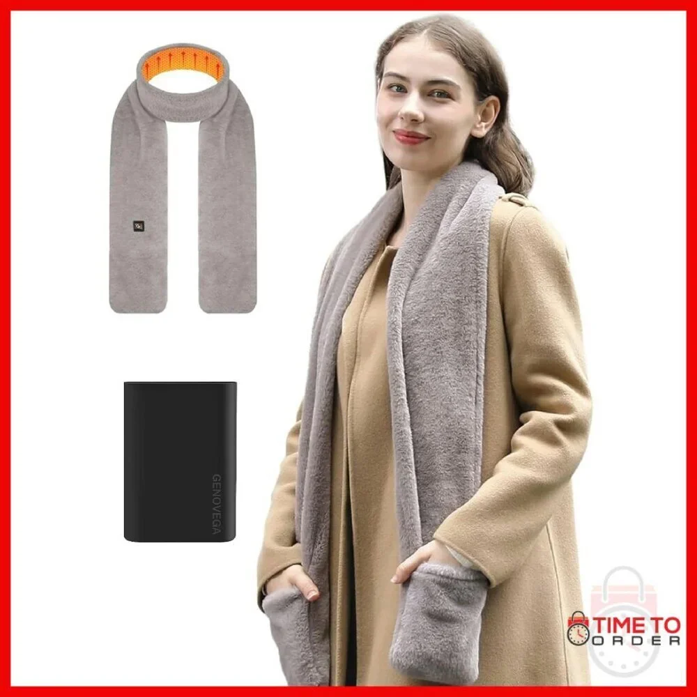 Heated Fur Scarf with Portable Battery Adjustable Warmth Winter Accessory